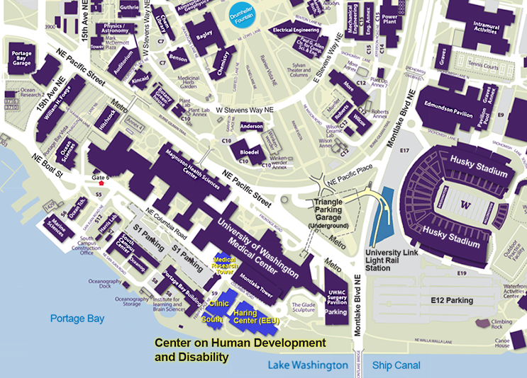Map of UW campus showing CHDD South Building