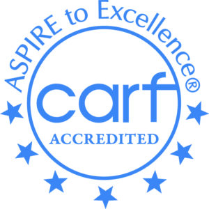 CARF seal: Aspire to Excellence, CARF accredited
